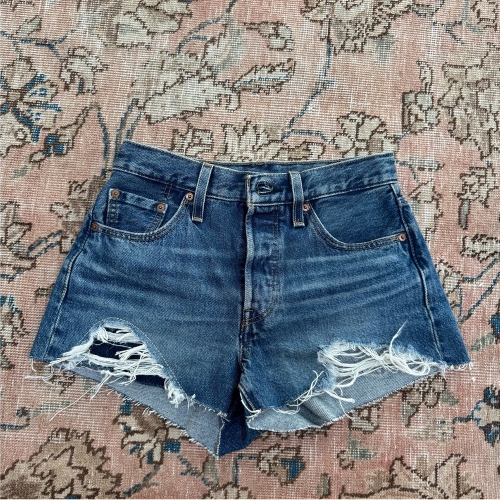 Levi's Blue Distressed Jean Shorts